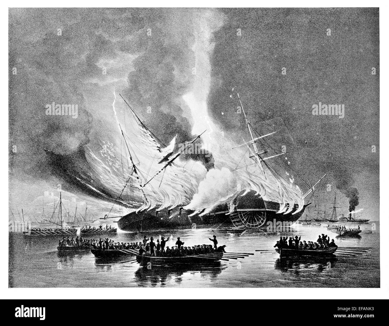 Ee.Uu. La Fragata de vapor construido en Missouri Norfolk Navy Yard 1840 1843 accidentalmente quemada en Gibraltar Foto de stock