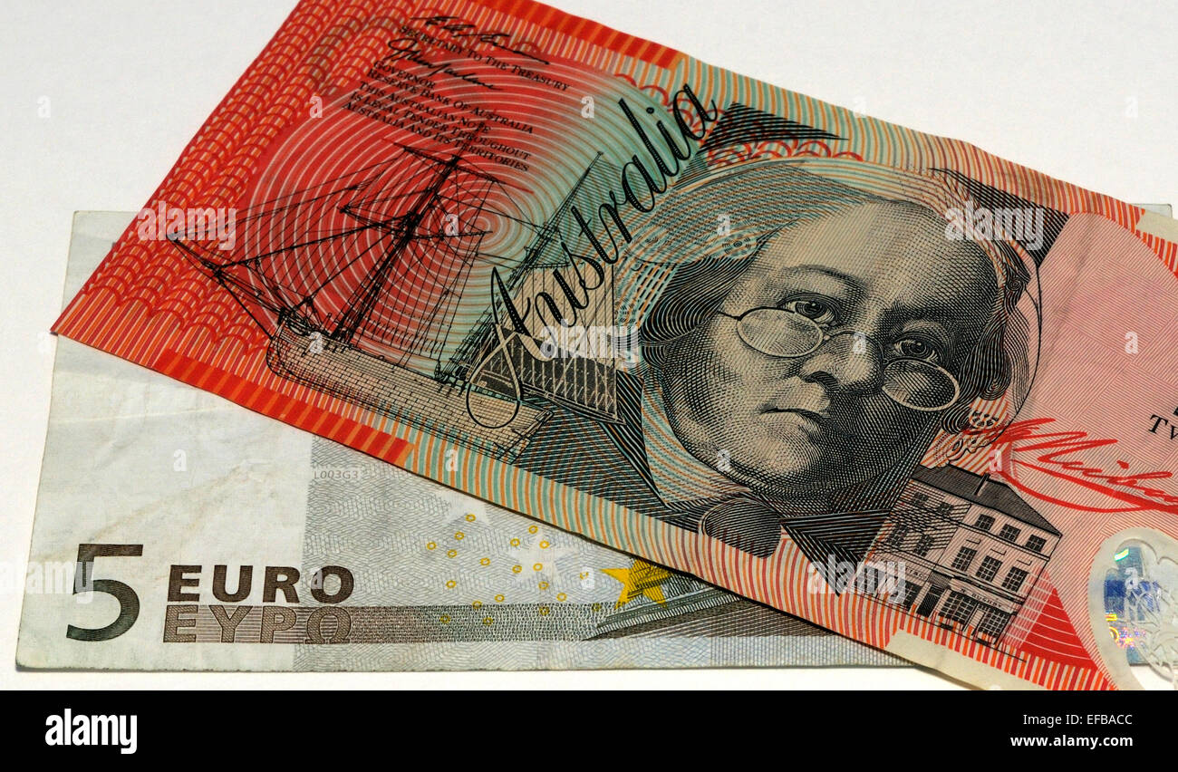 El dólar australiano y el Euro billetes de banco Fotografía de stock - Alamy