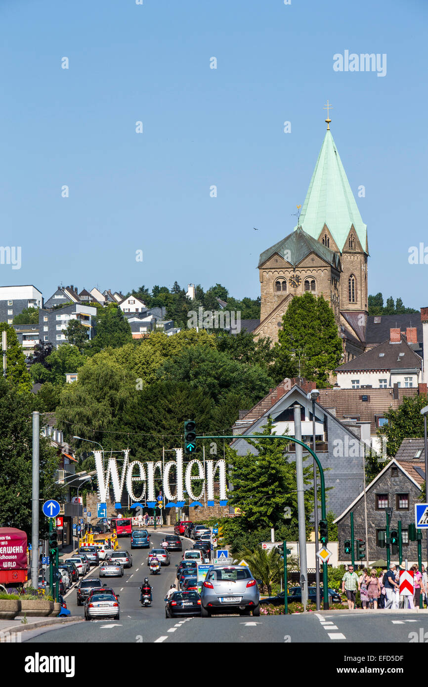 Ciudad de Essen-Werden, distrito sur en río Ruhr, Foto de stock