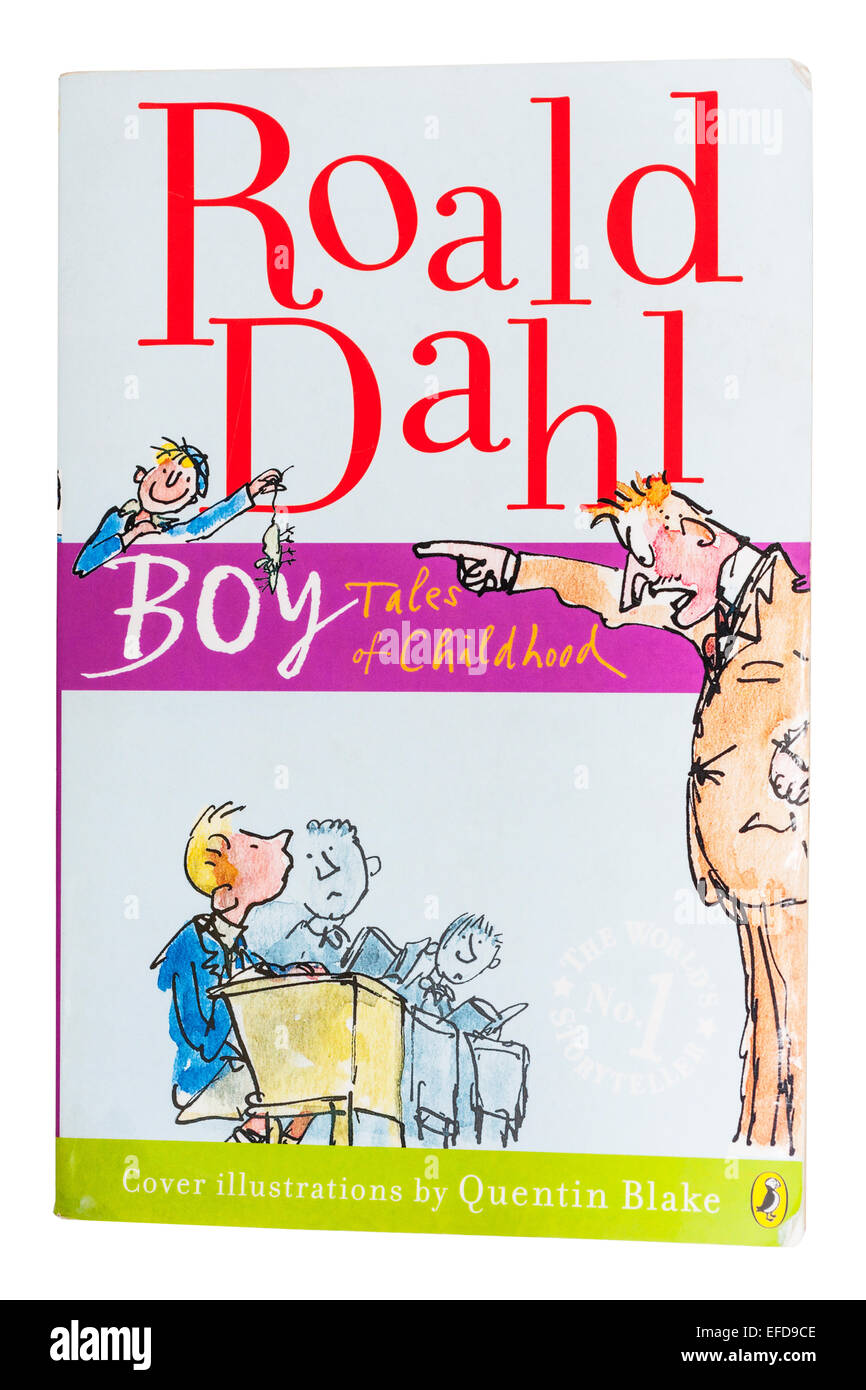 El muchacho Cuentos de la Infancia libro escrito por Roald Dahl sobre un fondo blanco. Foto de stock