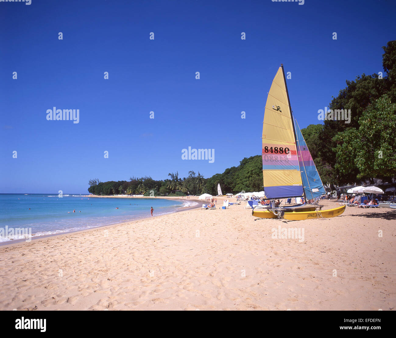 La playa de Sandy Lane, el distrito de Saint James, Barbados, Antillas, Caribe Foto de stock
