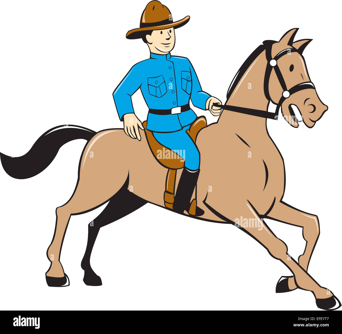 Ilustración de un oficial de policía policía montado a caballo sobre fondo  aislado realizado en estilo de dibujos animados Fotografía de stock - Alamy