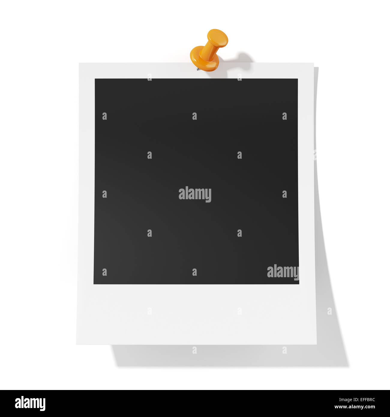 3D Render de photoframe con chincheta isolatd naranja sobre fondo blanco. Foto de stock