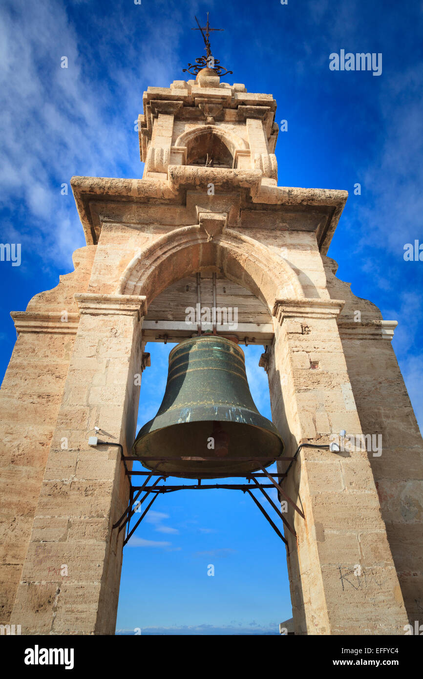 El Miguelete Campanario por encima de la Catedral de Valencia España Foto de stock