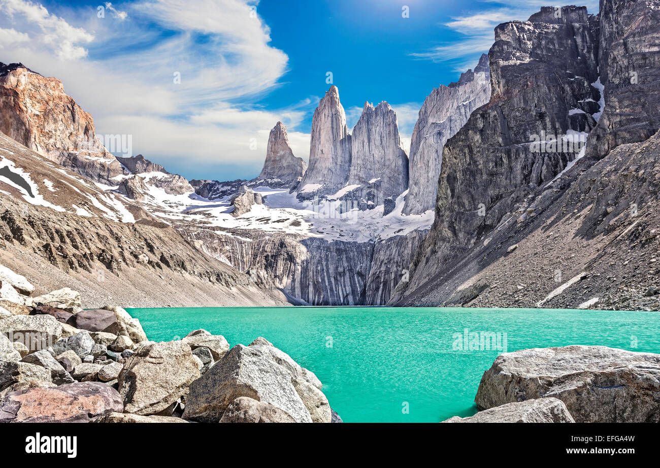 Montañas de Torres del Paine, Patagonia, Chile Foto de stock
