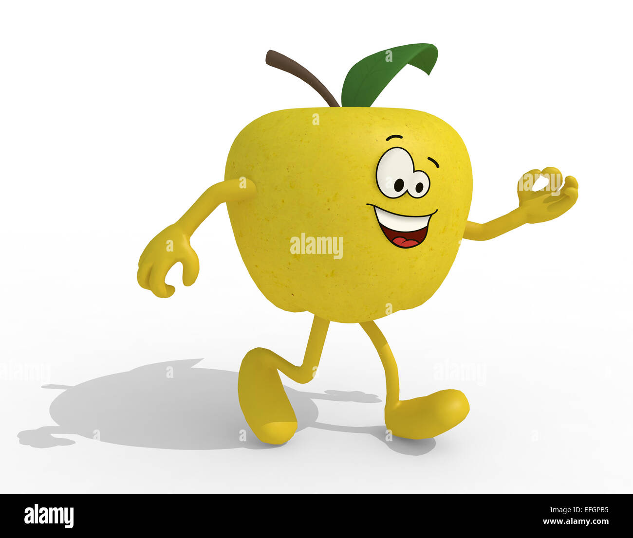 Manzana amarilla con los brazos, piernas y cara de dibujos animados en 3D,  ilustración Fotografía de stock - Alamy