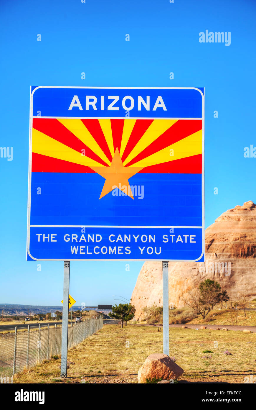 Señal de carretera de Arizona en la frontera del estado Foto de stock