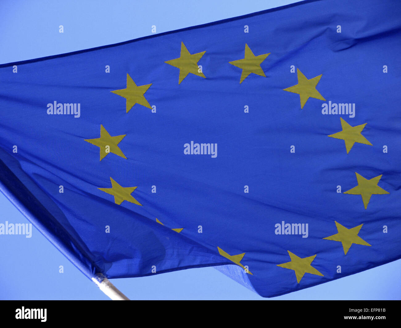 Europa Flagge Europaflagge Sachaufnahme Fahne Europaeisch Europafahne Europa-Europa-flagge fahne Wehen Wind ue Europaeische Unio Foto de stock
