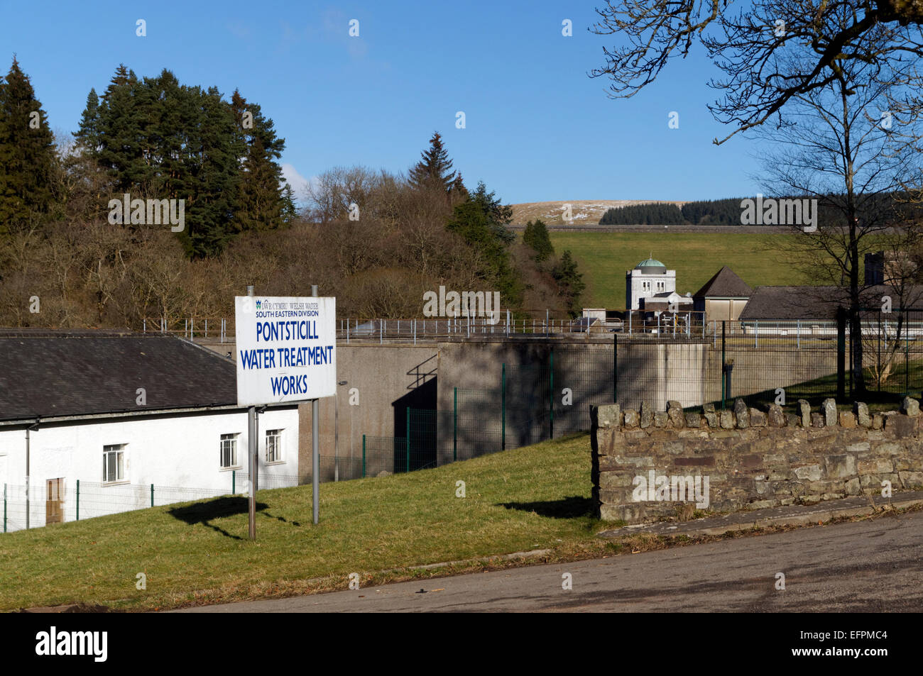 Las obras de tratamiento de aguas Pontsticill, Pontsticill, de Merthyr Tydfil, Gales del Sur. Foto de stock