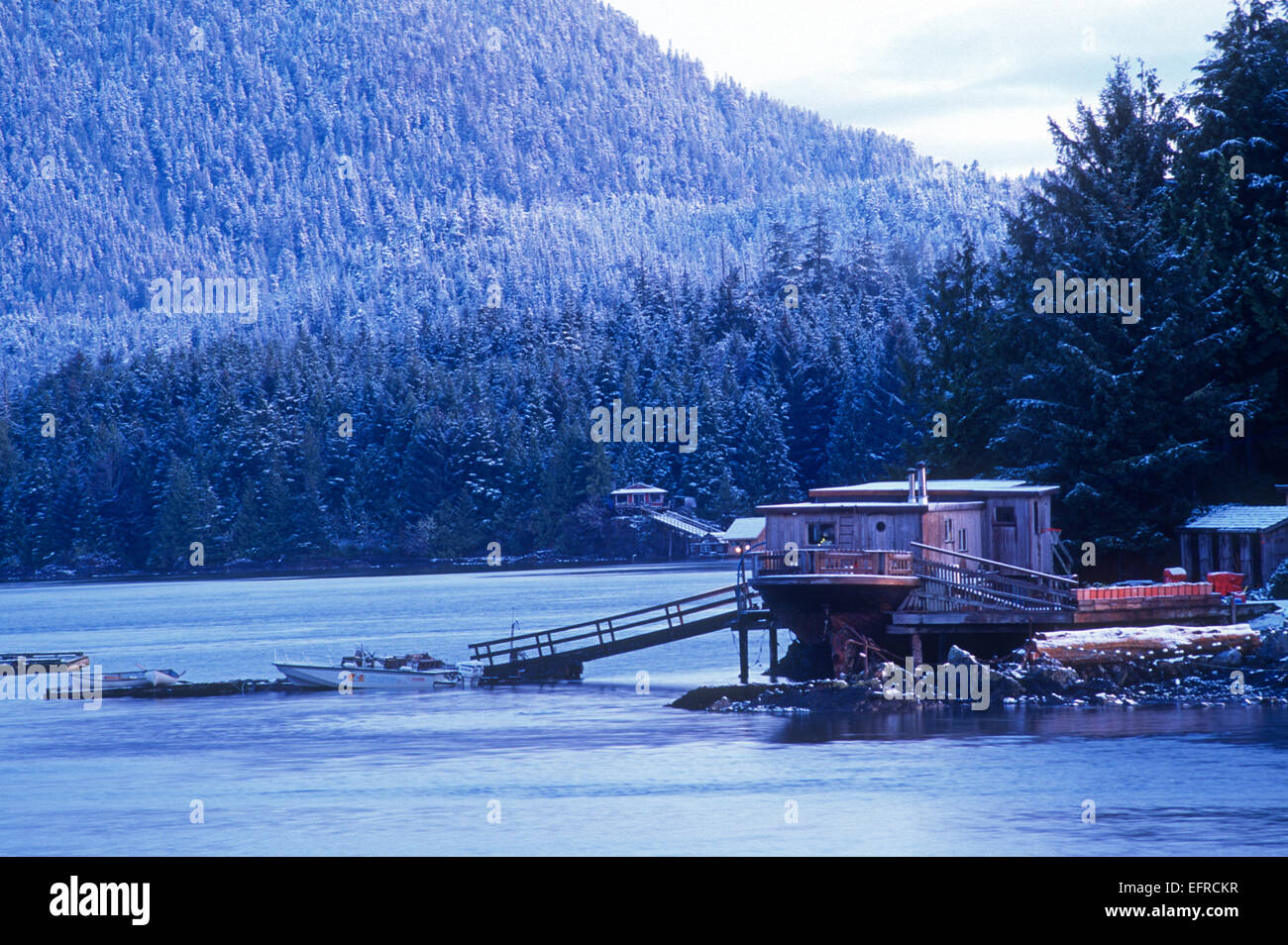 La Isla Meares en invierno desde Tofino, Vancouver Island, British Columbia, Canadá Foto de stock