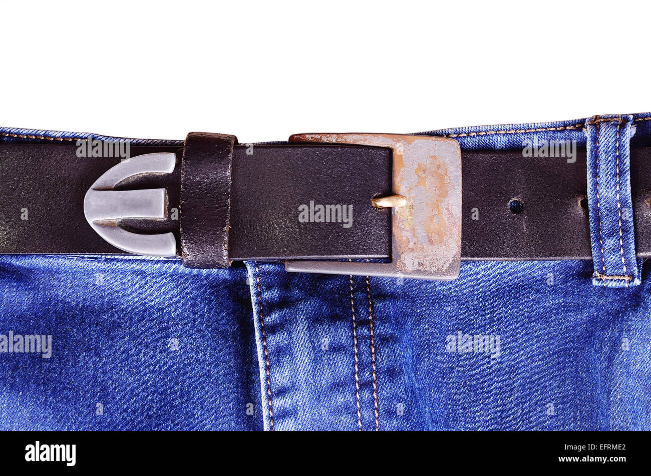 Blue jeans con viejos correa desgastada Foto de stock