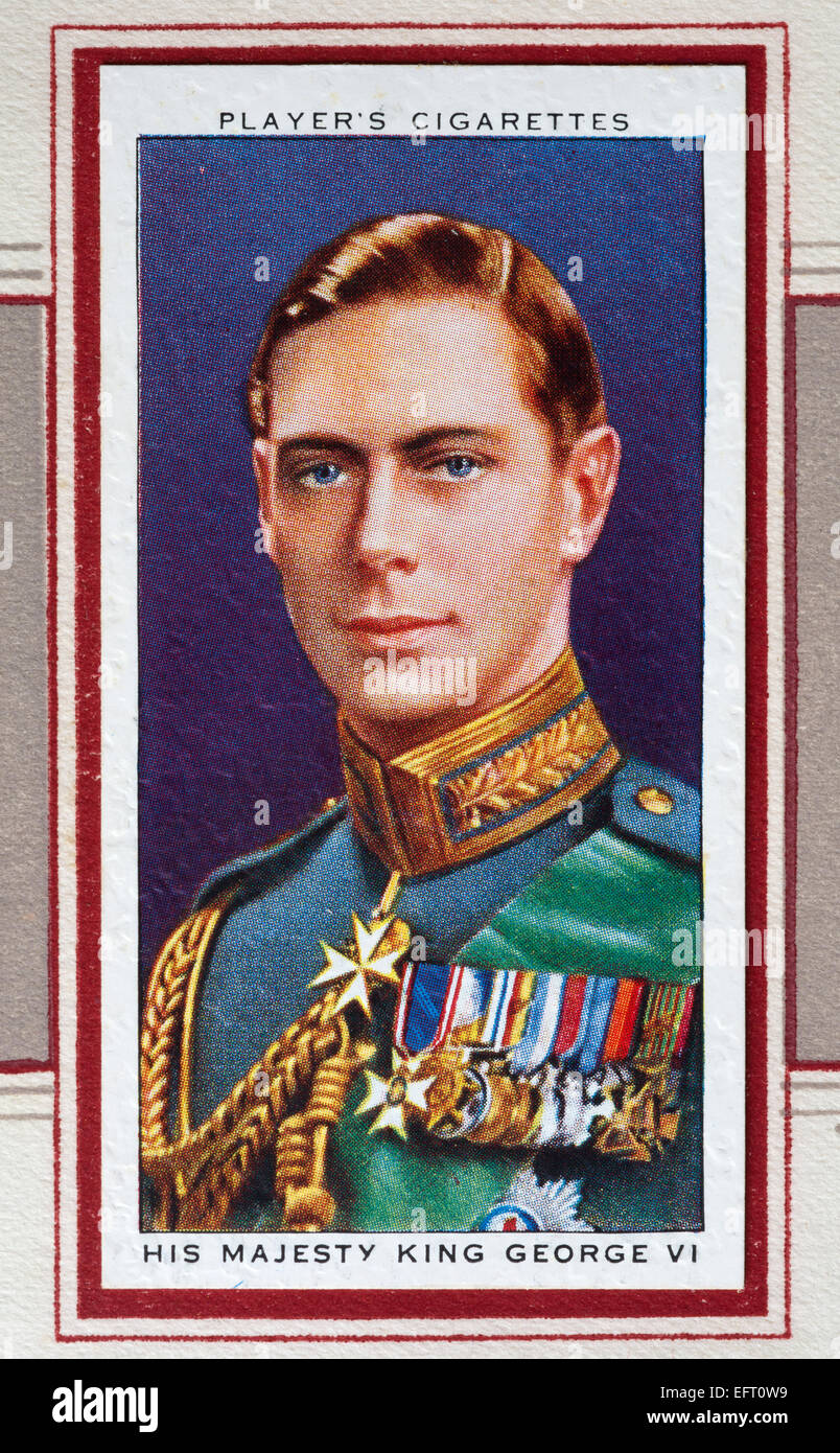 Tarjeta de cigarrillos del jugador - Su Majestad el Rey George VI Foto de stock
