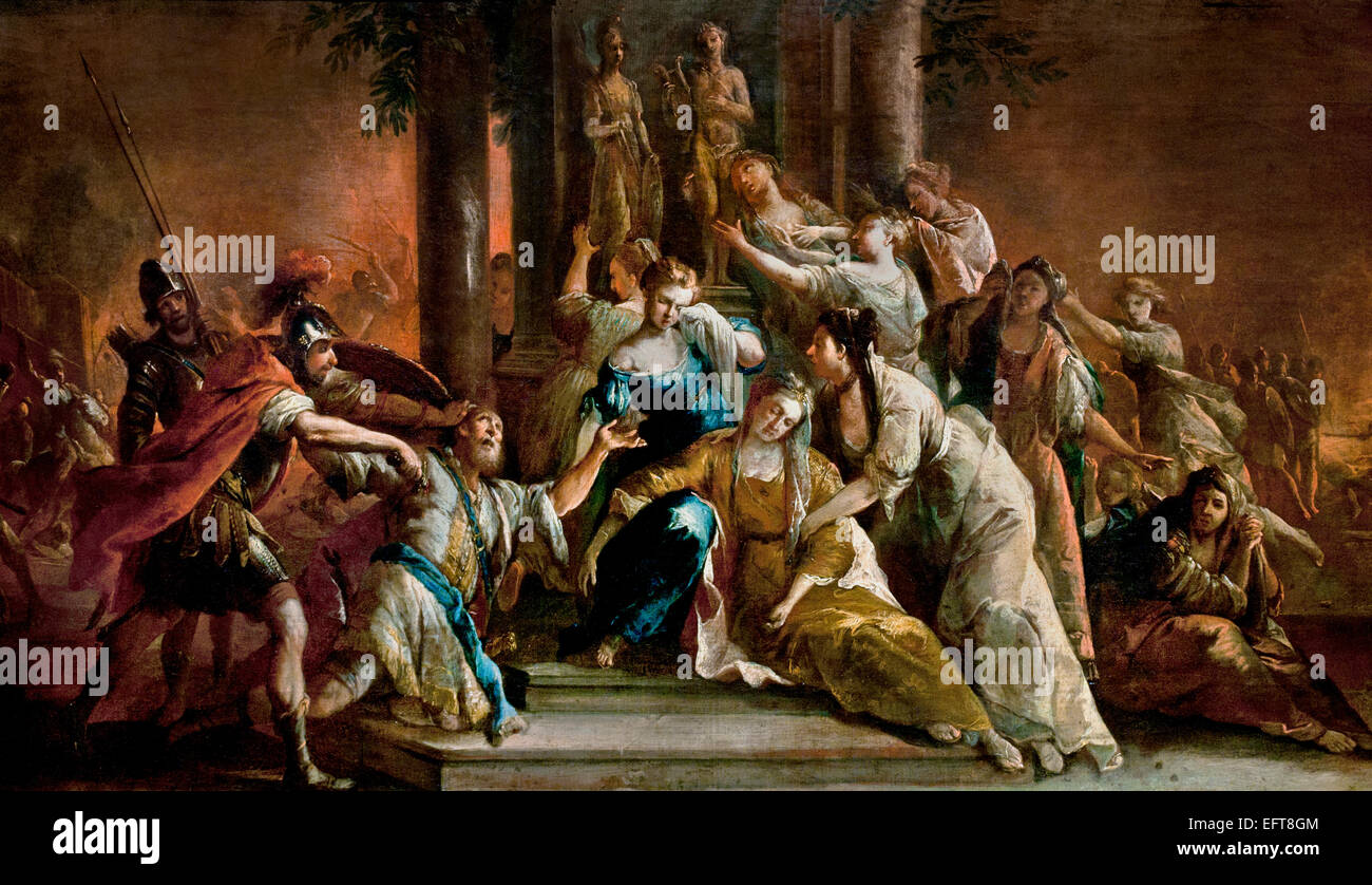 La Muerte de Príamo 1760 Johann Andreas Herrlein 1723 - 1796 pintor alemán Alemania ( Príamo era el Rey de Troya durante la Guerra de Troya ) Foto de stock