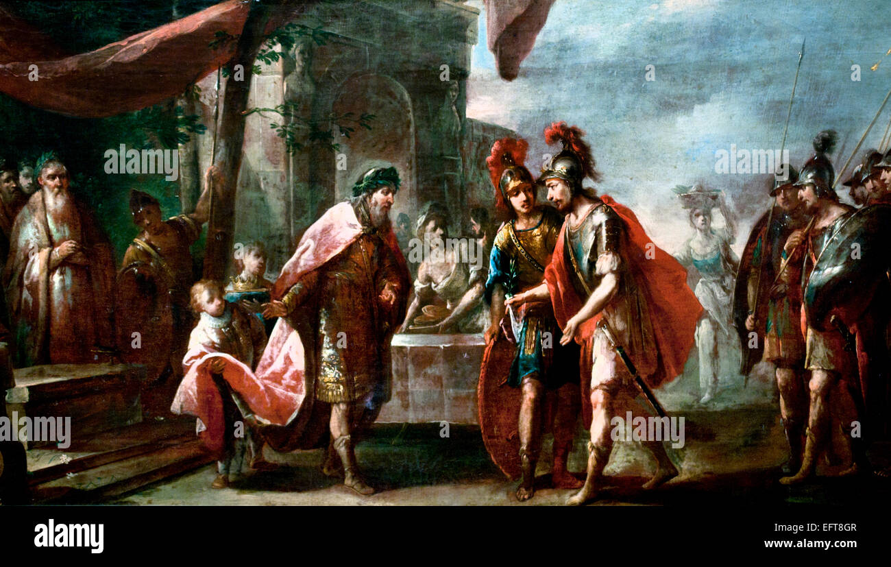 Eneas llega en el Lacio 1760 Johann Andreas Herrlein 1723 - 1796 pintor alemán Alemania ( en griego mitología romana, Eneas fue un héroe troyano, hijo del príncipe Anchises y la diosa Venus (Afrodita) Foto de stock