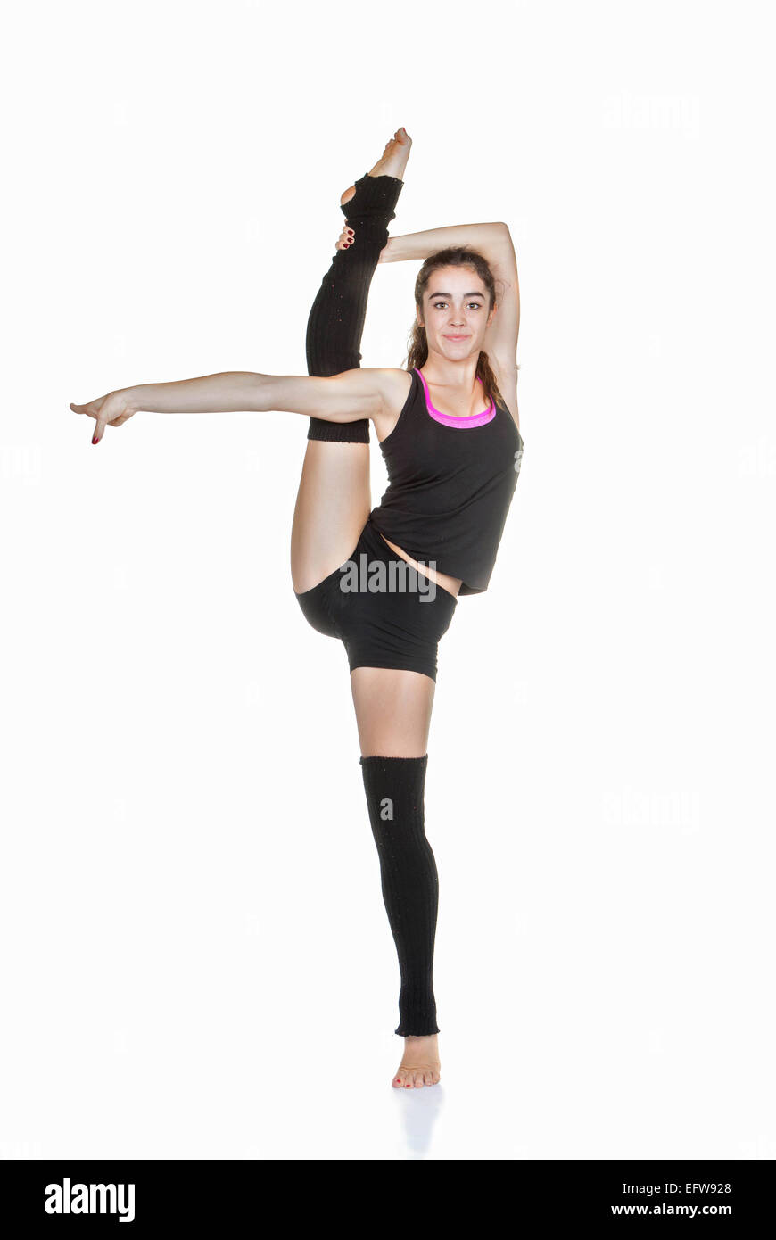 Flexible teen bailarina de ballet ejercicio de estiramiento Fotografía de  stock - Alamy
