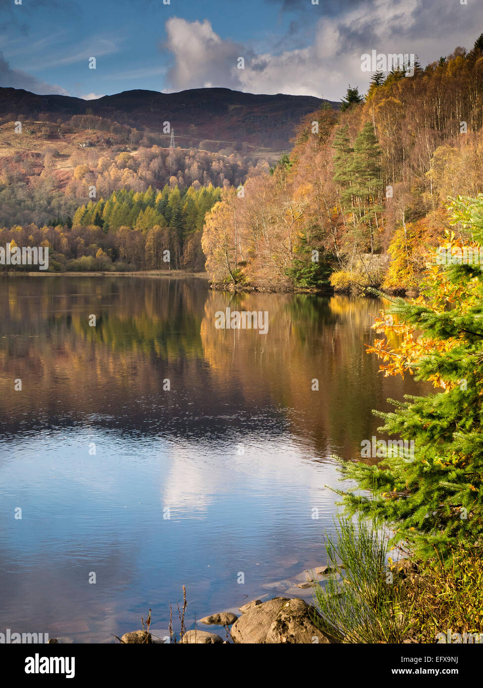 Loch Faskally cerca de Pitlochry en otoño, Perth y Kinross, Escocia Foto de stock