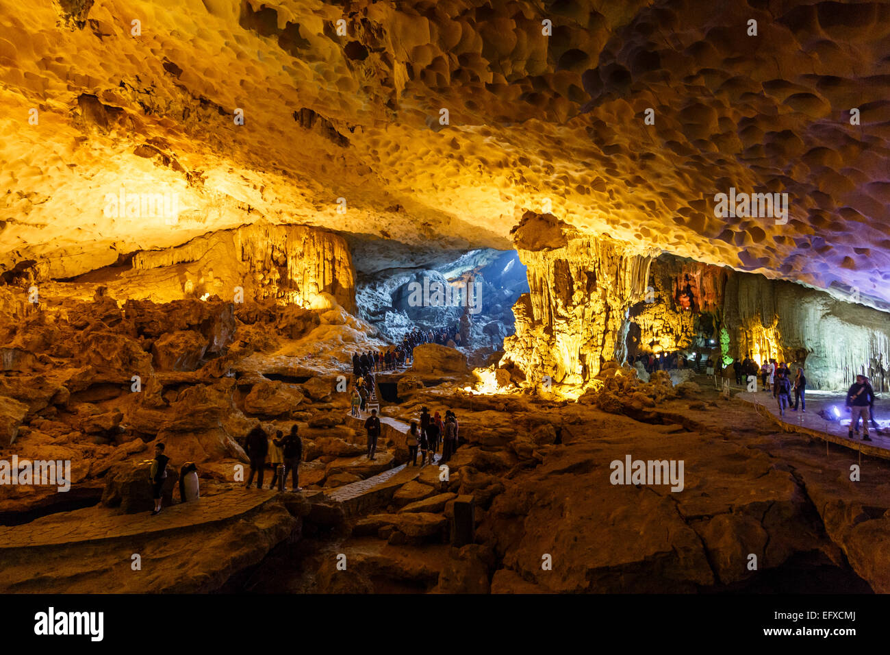 La cueva de Sung Sot, La Bahía de Halong, Vietnam. Foto de stock