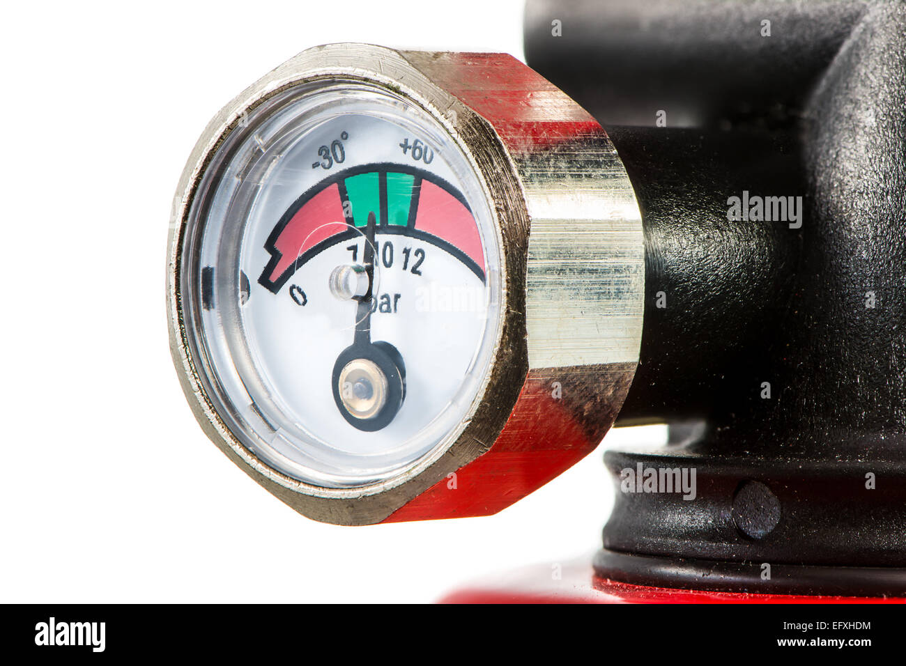 Manómetro de un extintor de incendios. El manómetro está en el rango ideal  Fotografía de stock - Alamy