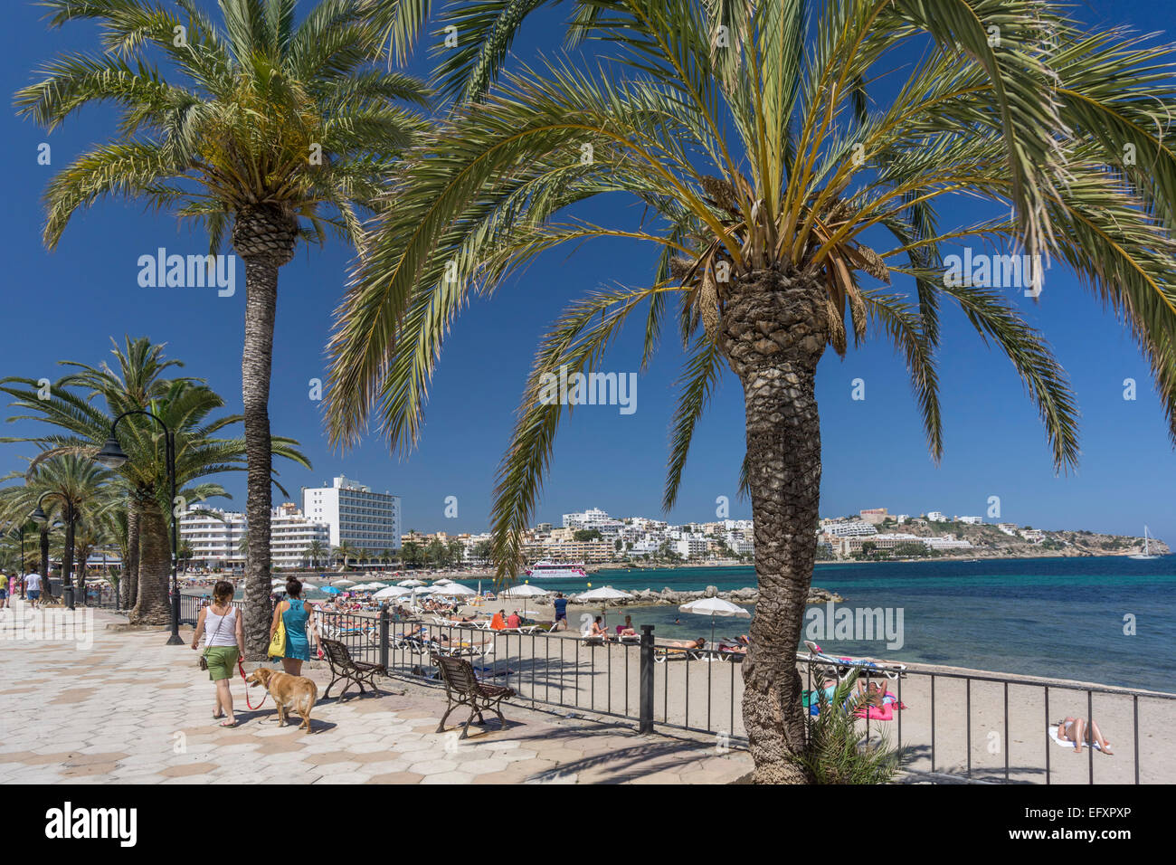 Platja de Ses Figueretes, playa, Eivissa Pityuses, Ibiza, Islas Baleares, España, Europa Foto de stock