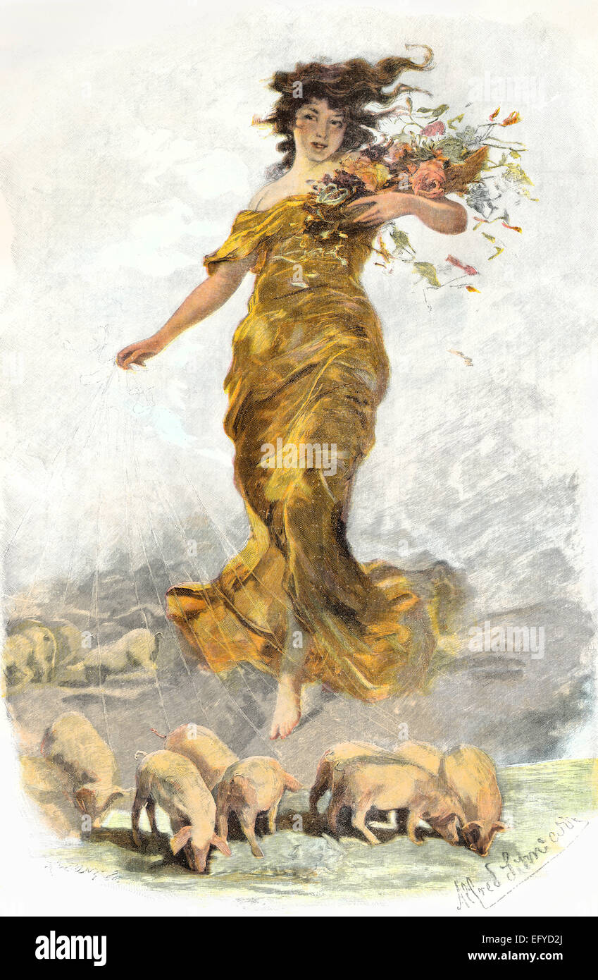 Moderna, la diosa de la fortuna por Schwarz, c. 1890 Foto de stock