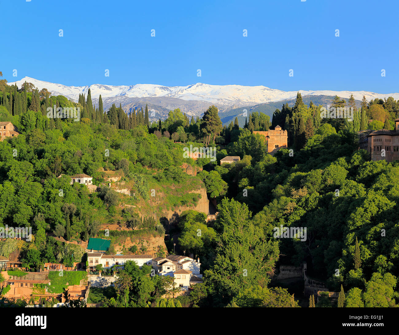 Montañas nevadas de la Sierra Nevada, Granada, Andalucía, España Foto de stock