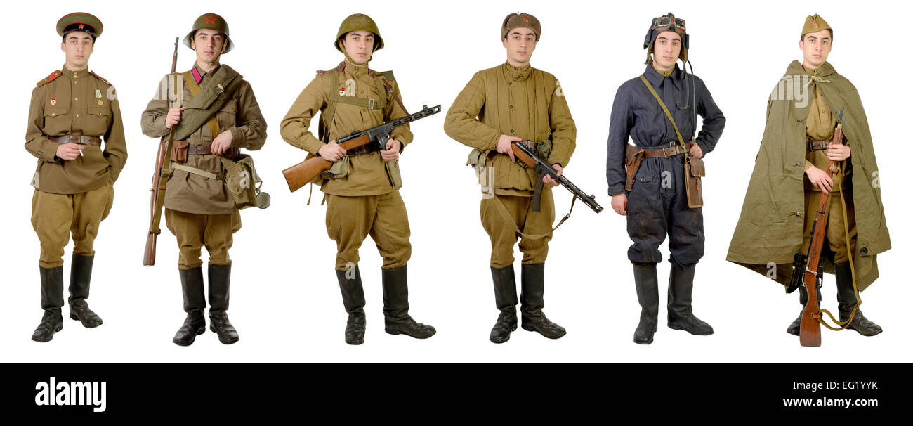 Soldado soviético diferentes uniformes durante la II Guerra Mundial Foto de stock