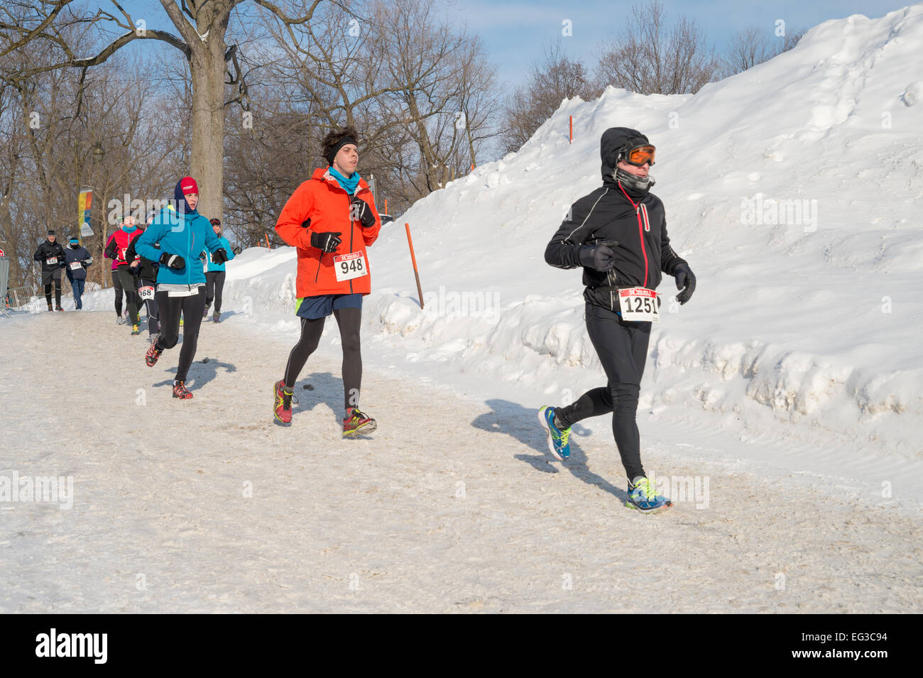 MONTREAL, Canadá, 15 de febrero: los corredores no identificados durante la media maratón Hypothermic el 15 de febrero de 2015 en Montreal, Canadá. Foto de stock