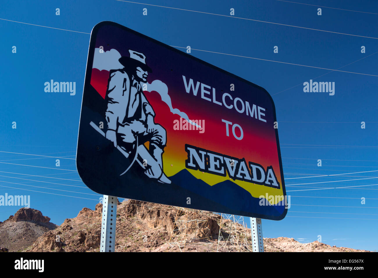 Bienvenido al signo de NEVADA NEVADA ARIZONA FRONTERA DE LOS EE.UU. Foto de stock