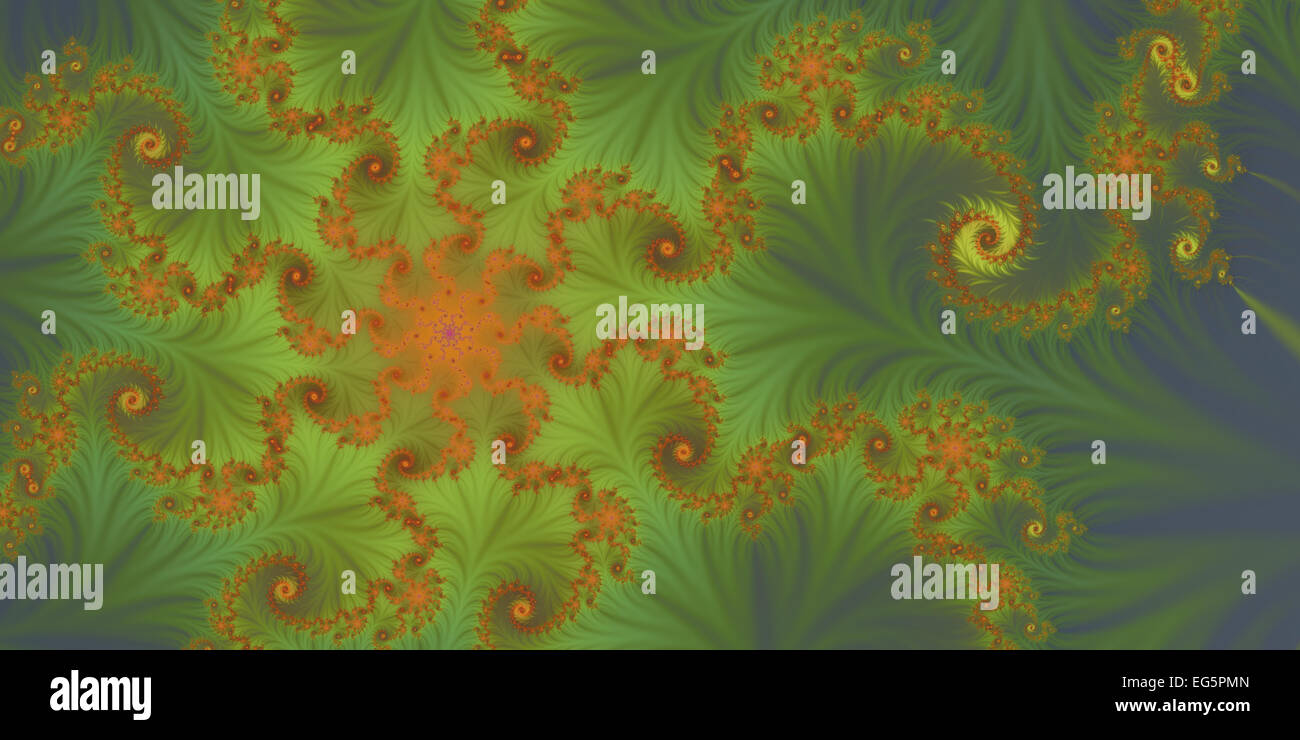 Un resumen fractal design representa muchas hojas y flores en la selva profunda. Foto de stock