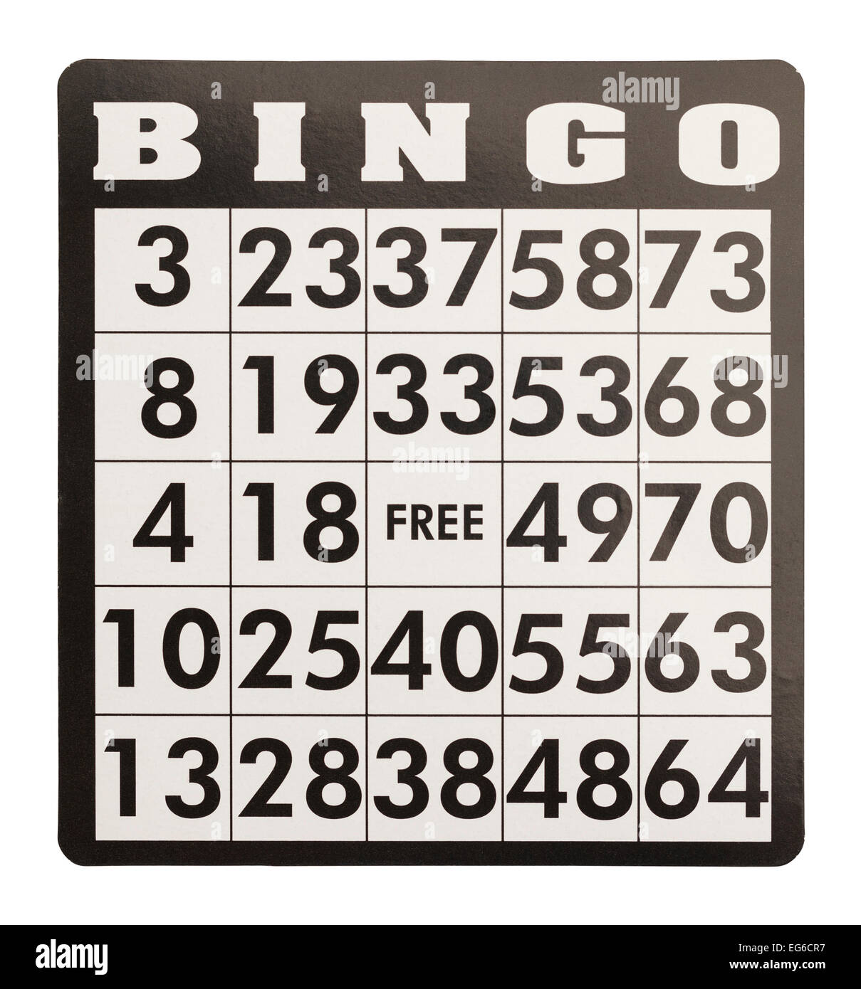 Tarjeta de bingo sin piezas de juego aislado sobre fondo blanco. Foto de stock