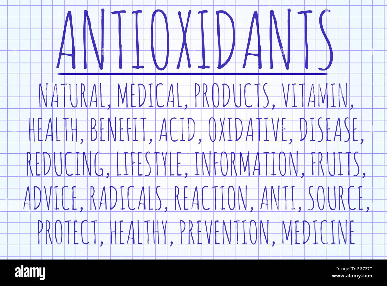 Los antioxidantes palabra nube escrito en un pedazo de papel Foto de stock