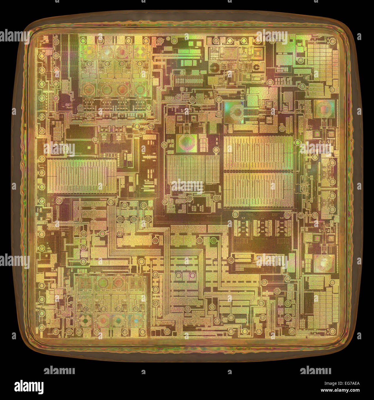 Concepto de imagen 3D de una expansión del núcleo del microchip. Foto de stock