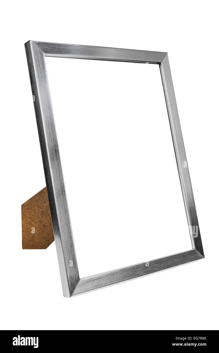 Marco de fotos vacío de aluminio aislado sobre fondo blanco con trazado de recorte Foto de stock
