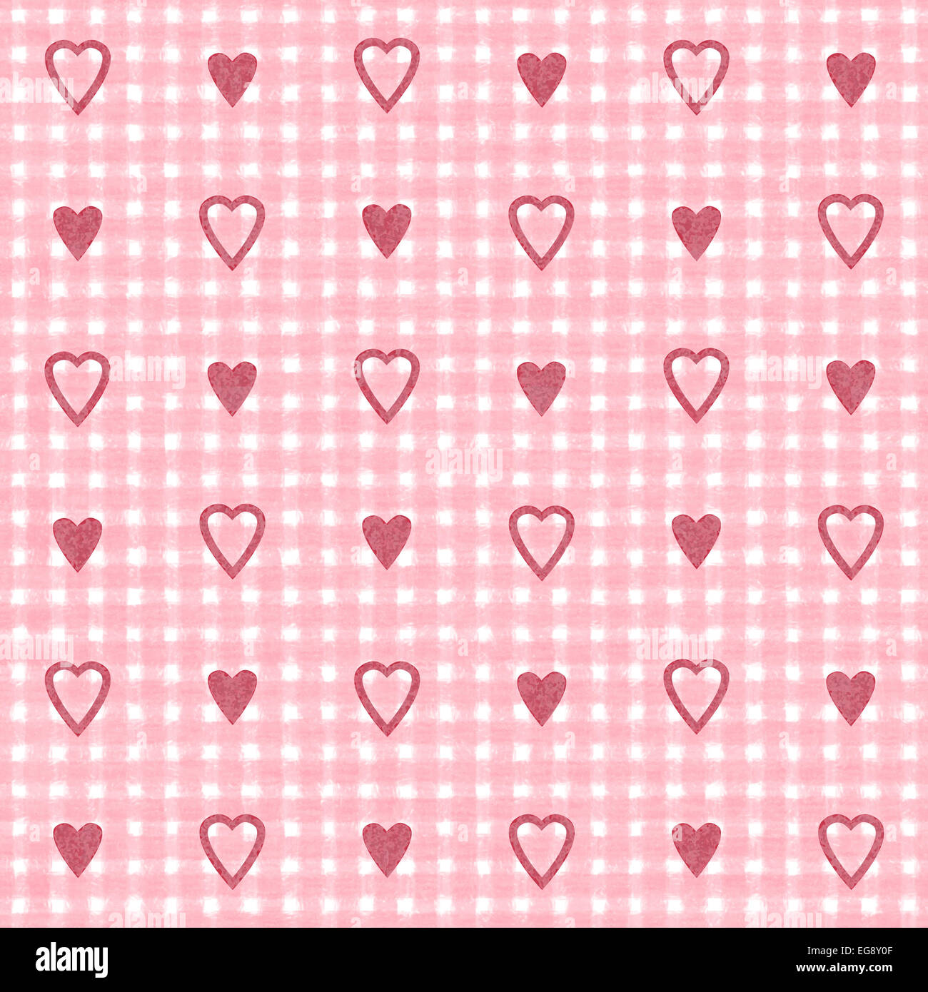 Rojo sucio corazones en la accidentada sucio rosa y fondo blanco, un patrón de San Valentín perfecto Foto de stock