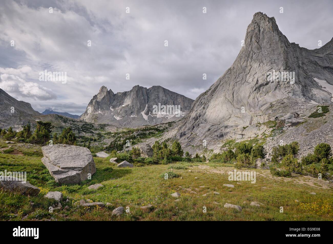 Ee.Uu., Wyoming, Bosque Nacional Bridger-Teton, Pico y pico Warbonnet Pingora Foto de stock