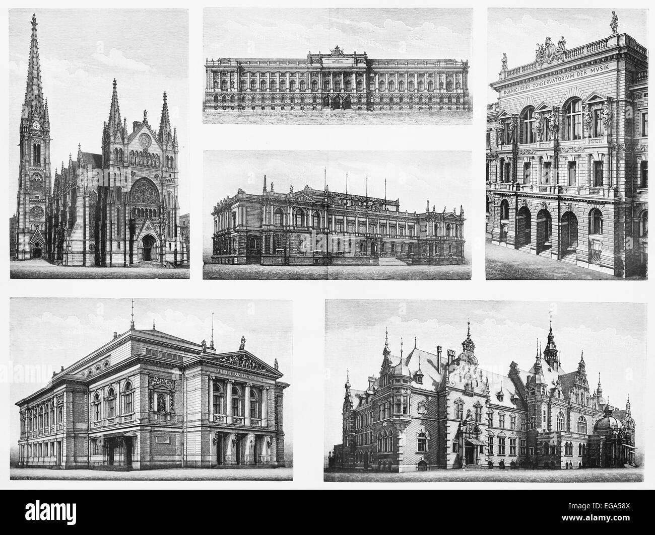Vintage famosos edificios de la ciudad de Leipzig (Alemania) Foto de stock