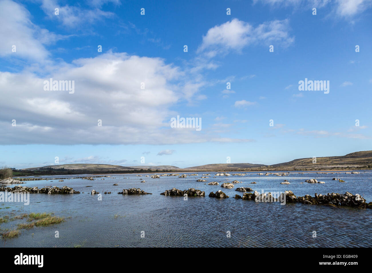 Carran Turlough campos inundados estacionales, Burren, Clare, Irlanda Foto de stock