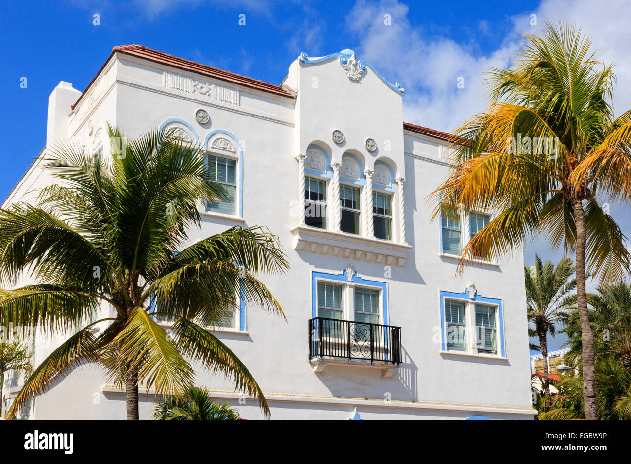 Diseño de edificios Art Deco de Ocean Drive, South Beach, Miami, Florida, USA. Foto de stock
