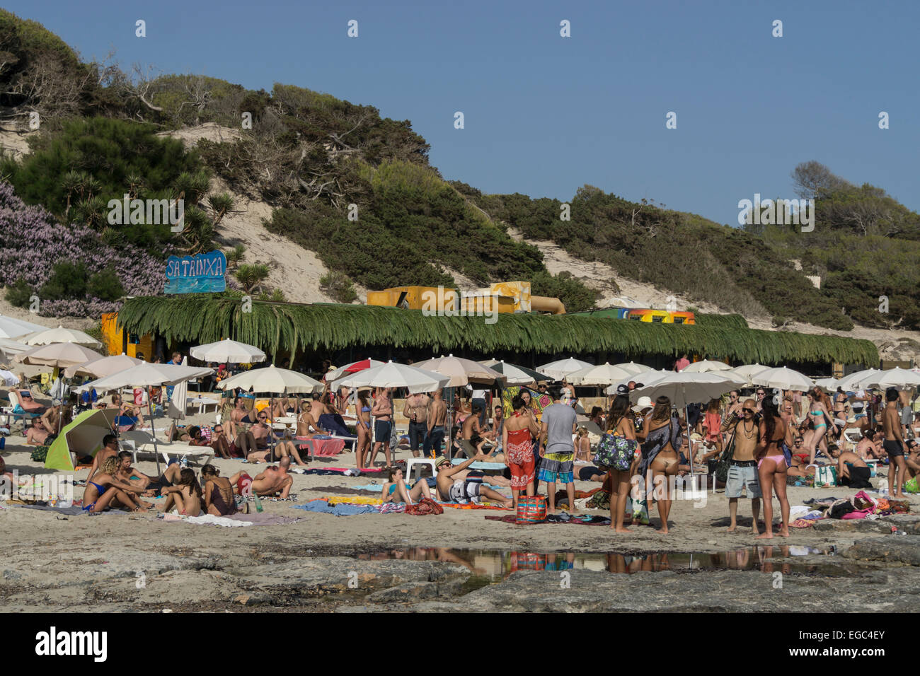 Sa Trinxa Club de Playa, La Playa de Las Salinas, Ibiza, Ibiza, España Foto de stock