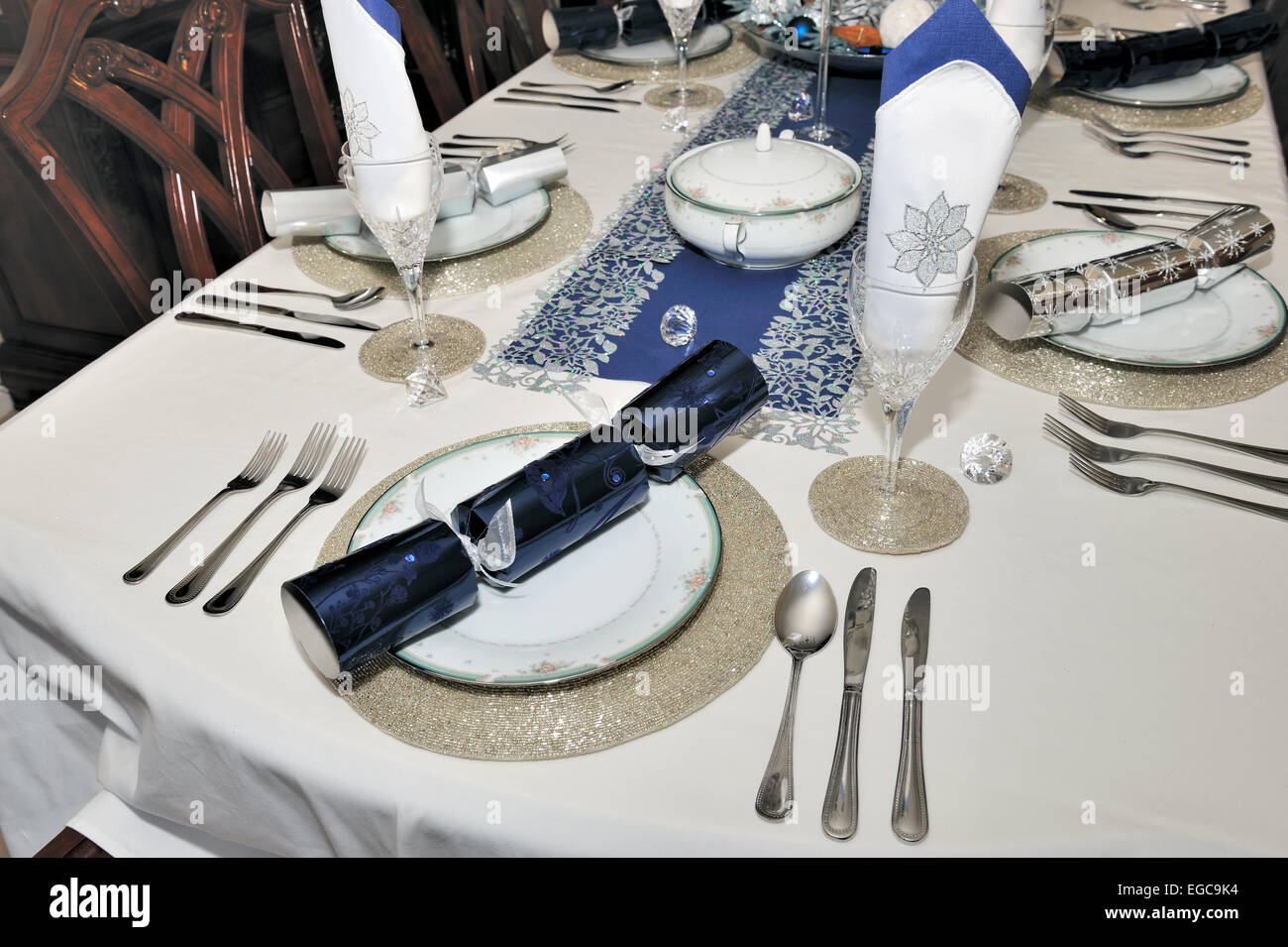 Ajuste de la tabla el almuerzo, cena de Navidad Foto de stock