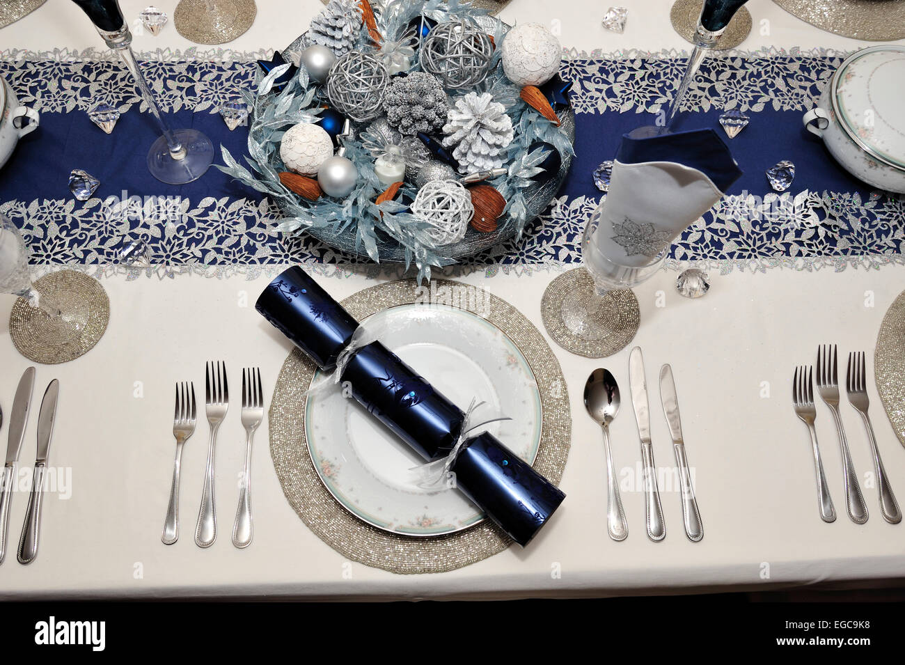 Ajuste de la tabla el almuerzo, cena de Navidad Foto de stock