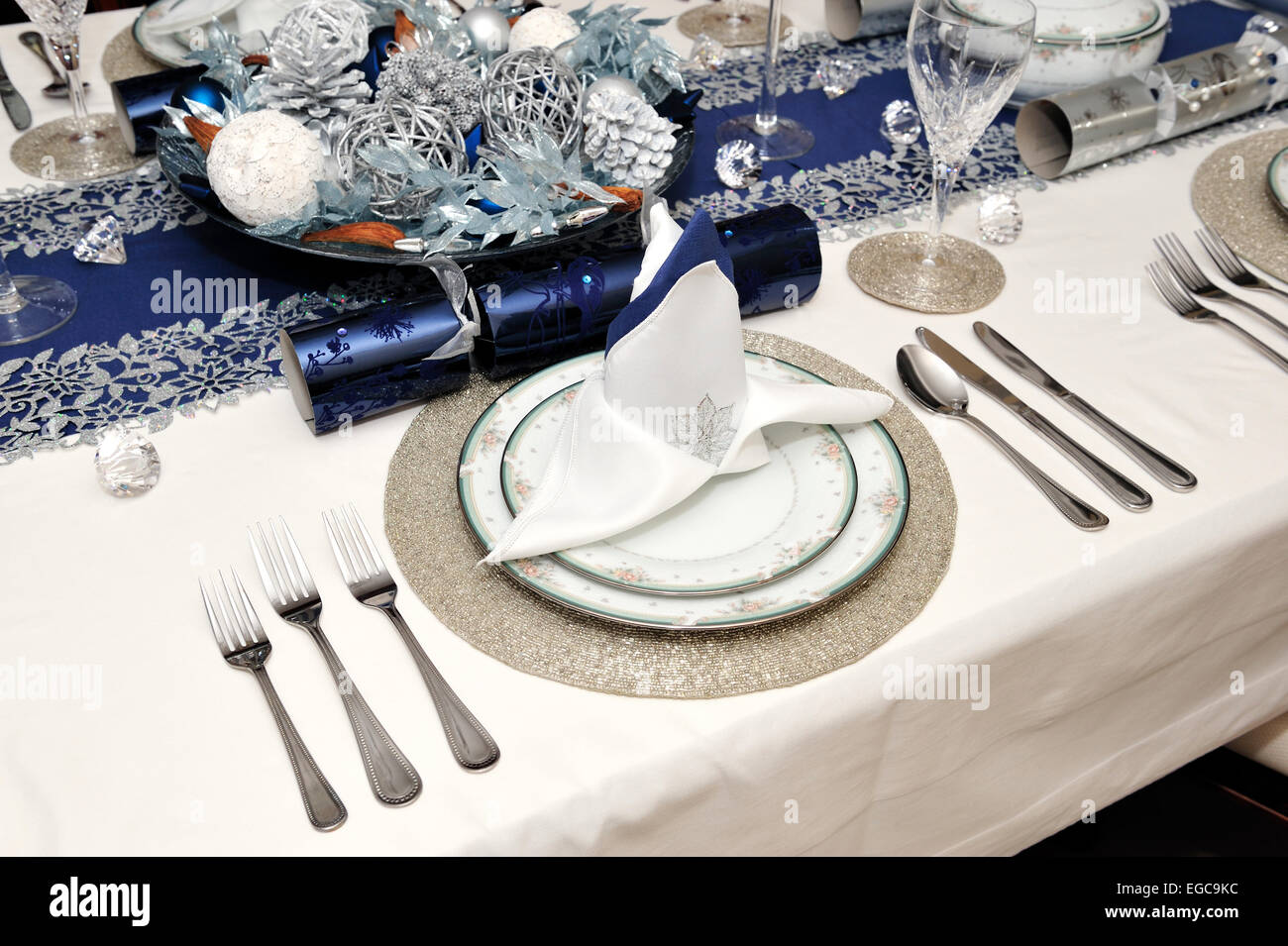 Ajuste de la tabla el almuerzo, cena de Navidad Foto de stock