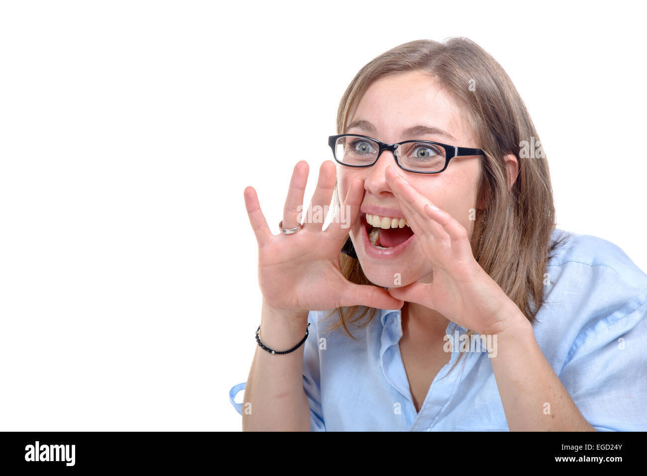 Young woman screams on white fotografías e imágenes de alta resolución -  Alamy