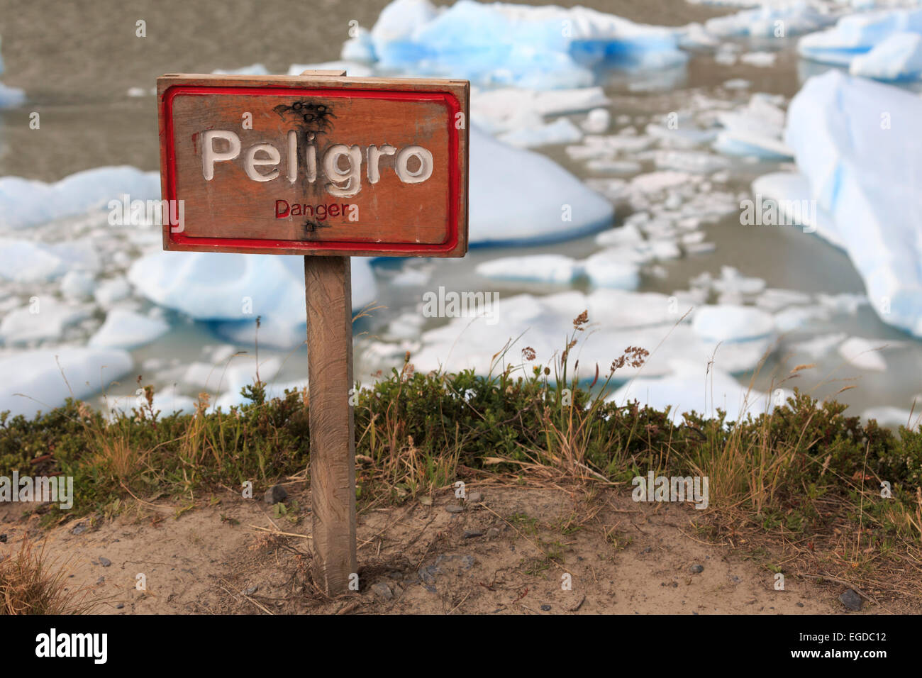Chile, Patagonia, Parque Nacional Torres del Paine (UNESCO Sitio), Lago y Glaciar Grey Foto de stock