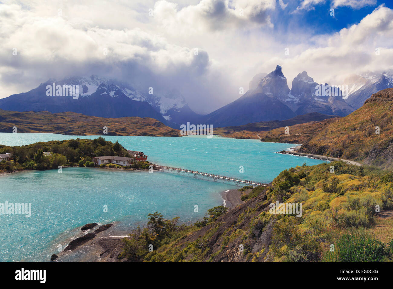 Chile, Patagonia, Parque Nacional Torres del Paine (UNESCO Sitio), Lago Peohe Foto de stock