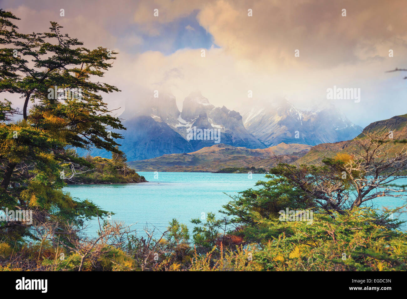 Chile, Patagonia, Parque Nacional Torres del Paine (UNESCO Sitio), Lago Peohe Foto de stock