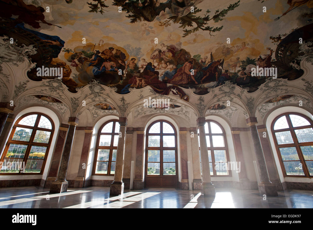 El Salón Blanco, Wuerzburg Residencia, Wuerzburg, Franconia, Baviera, Alemania Foto de stock