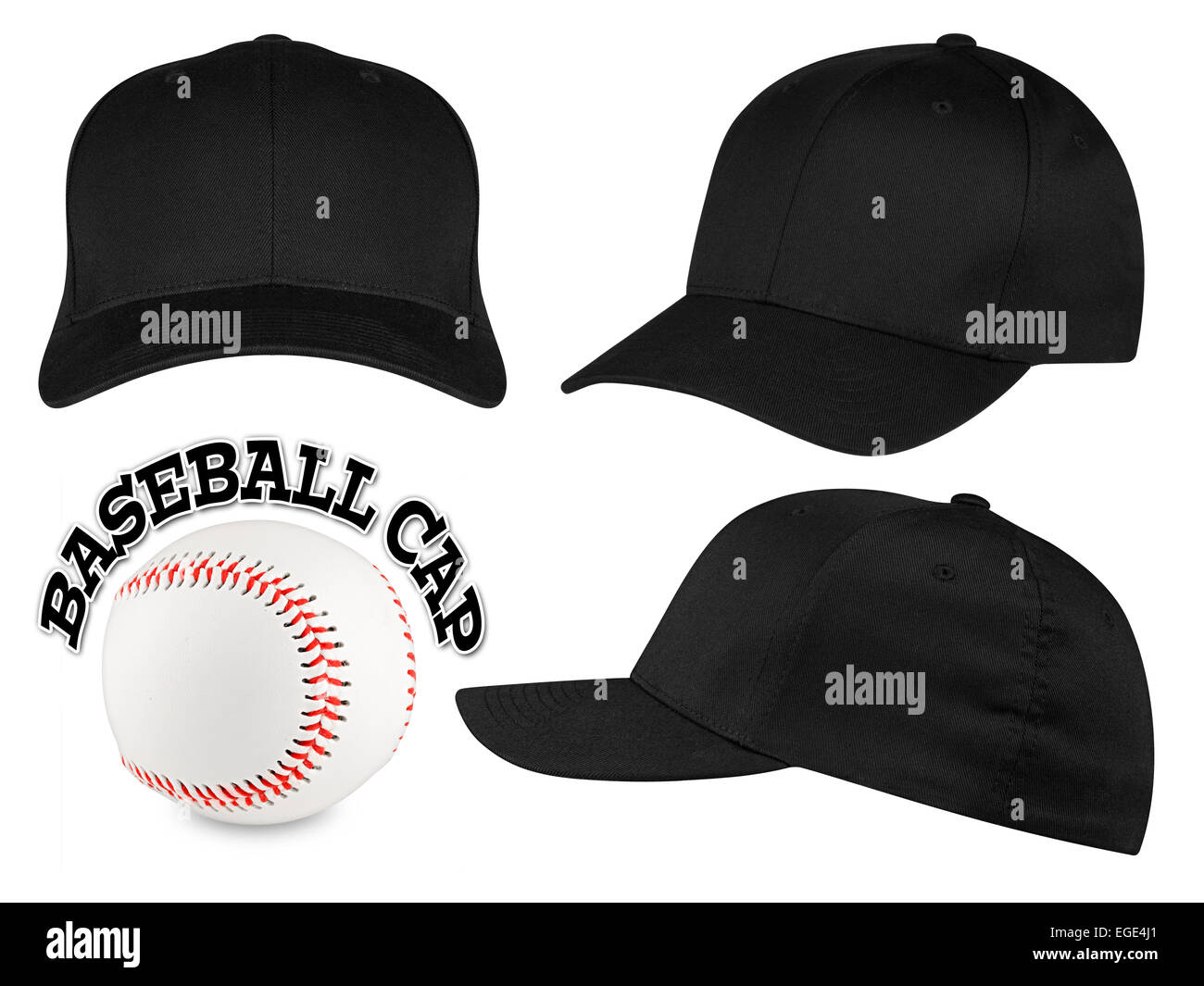 Gorra de béisbol en diferentes ángulos sobre fondo blanco. Foto de stock
