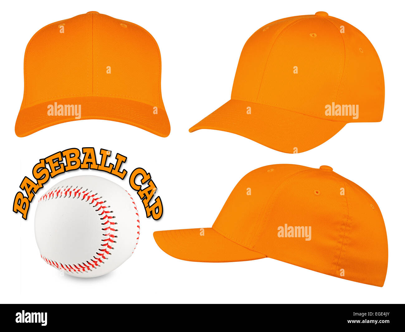 Gorra de béisbol en diferentes ángulos sobre fondo blanco. Foto de stock