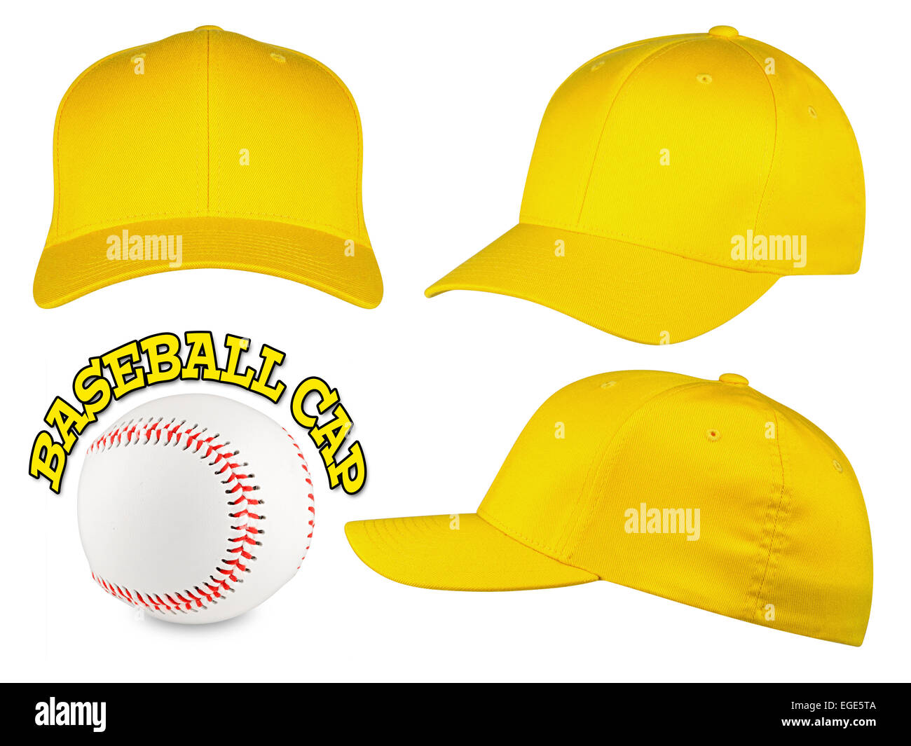 Gorra de béisbol en diferentes ángulos sobre fondo blanco. Foto de stock